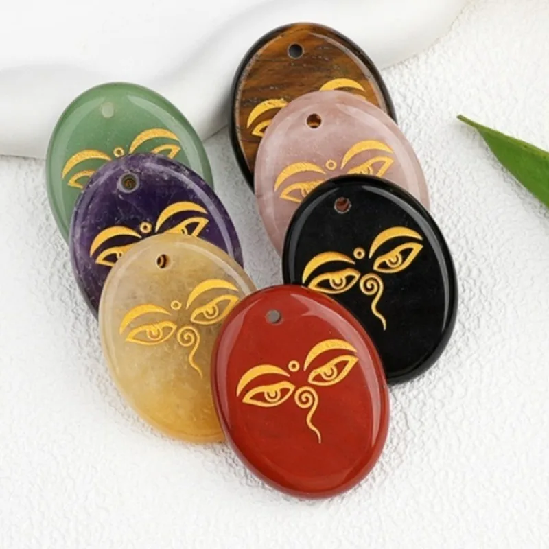 5pc/lot Oval Engraved Worry Palm Stone Pendant Buddha Omniscient Meditative All-Seeing Eye Design Wisdom Spiritual Jewelry Charm