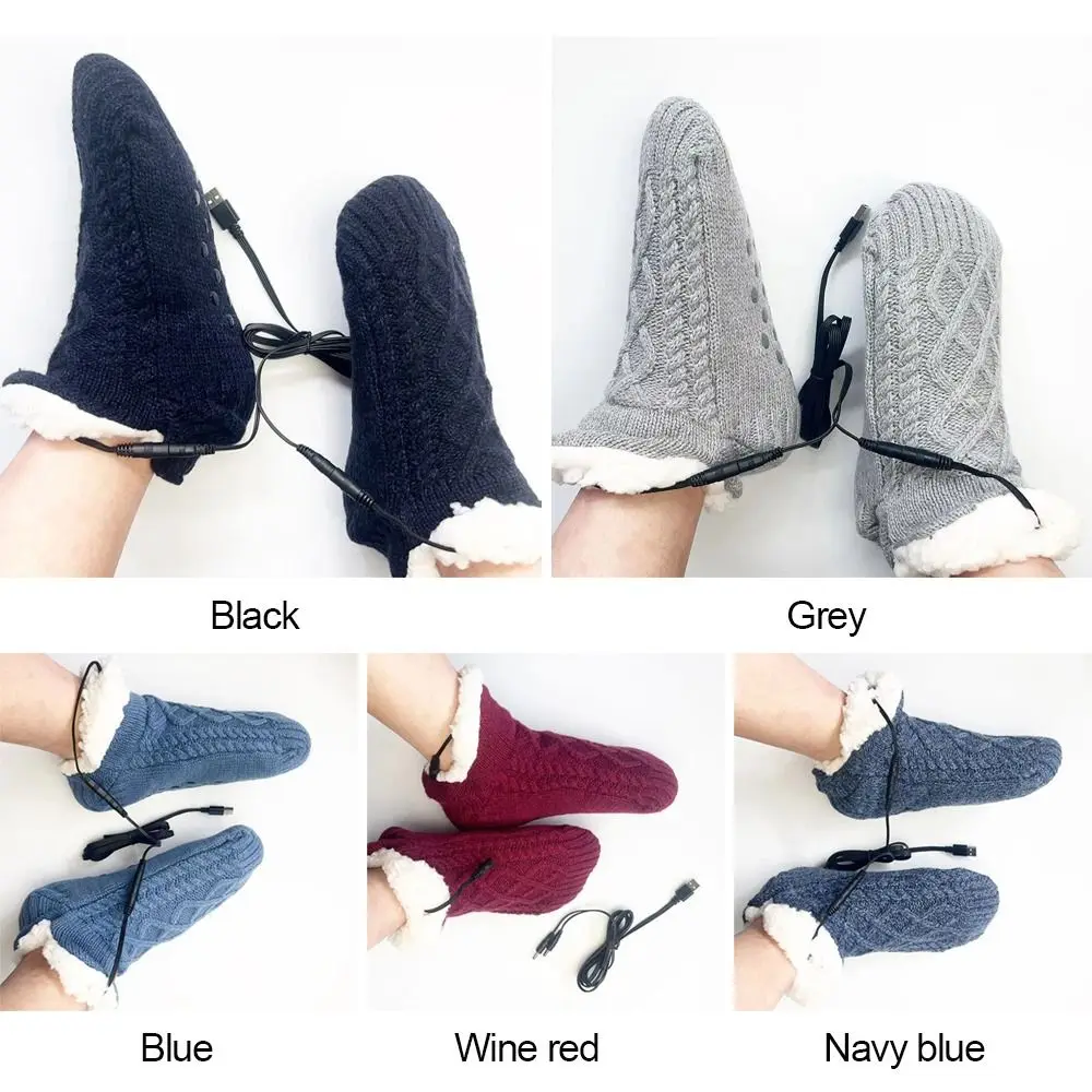Soft Thick Plush USB Heated Socks 5V Fast Heating Winter Electric Warm Socks Thermal Feet Warmer Home