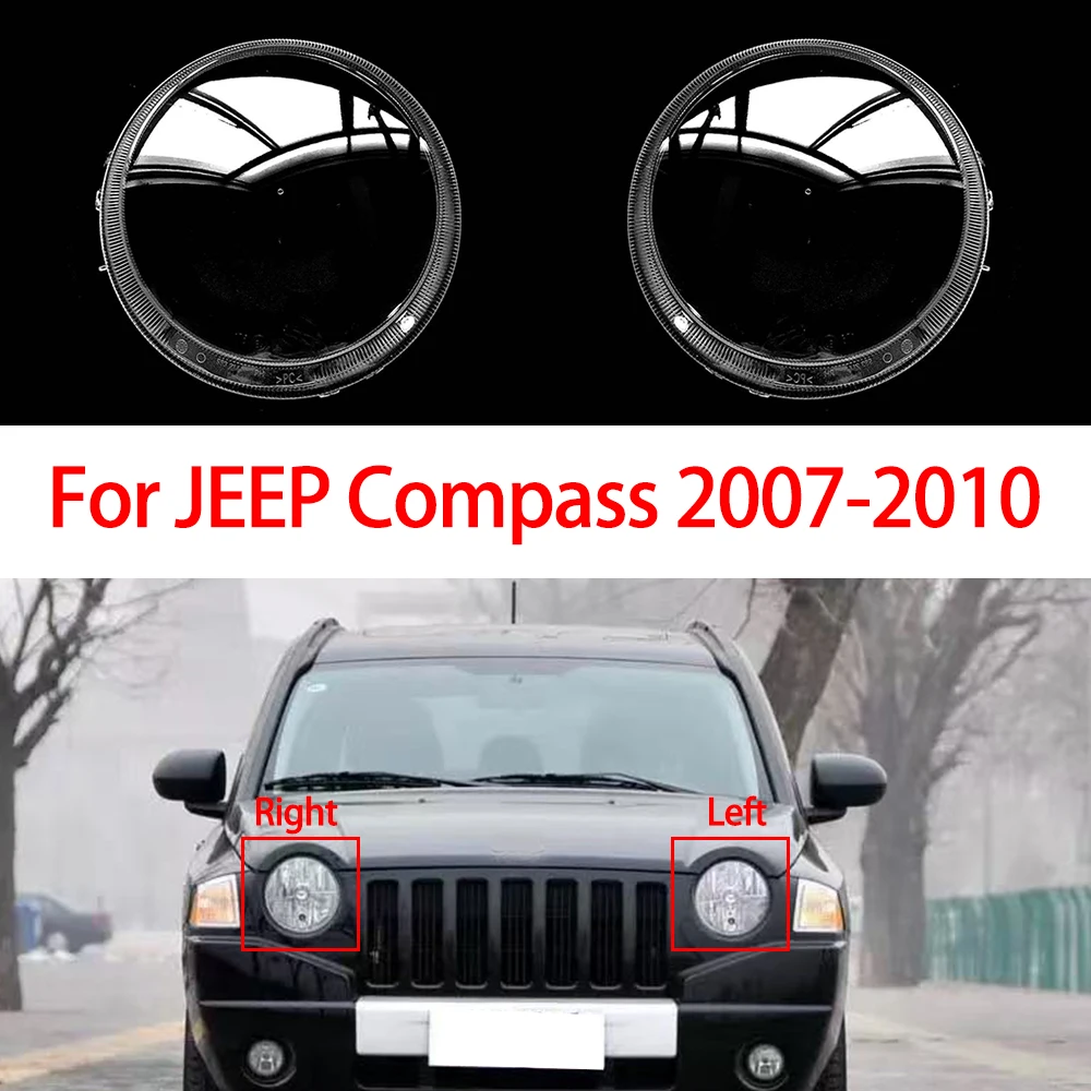 For Jeep Compass 2007-2010 Auto Front Headlamp Cover Transparent Glass Lamp Headlight Shell Lens Plexiglass Replace Lampshade