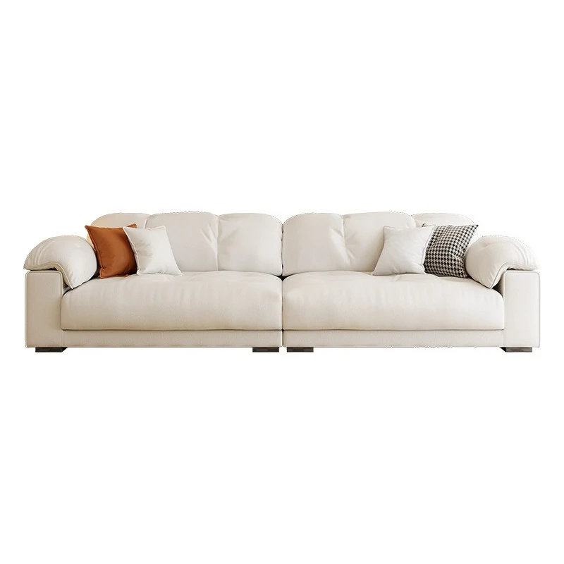 

Modern cloud sofa light luxury leather cream wind living room marshmallow big sitting deep sofa