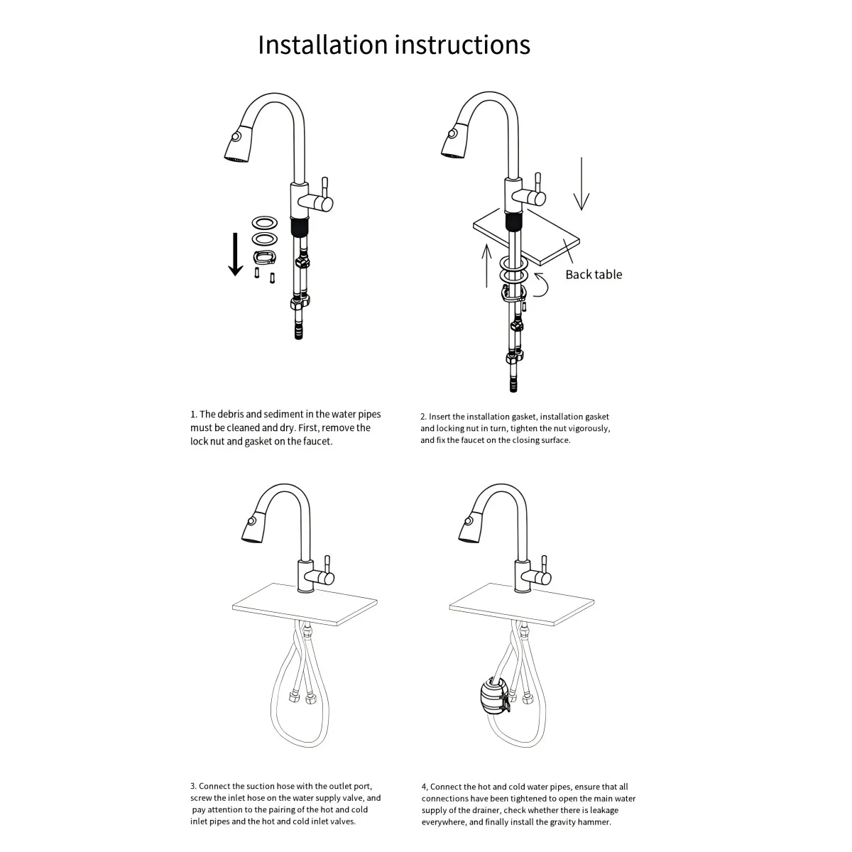 Black Kitchen Faucet Two Function Single Handle Pull Out Mixer Hot and Cold Water Taps Deck Mounted