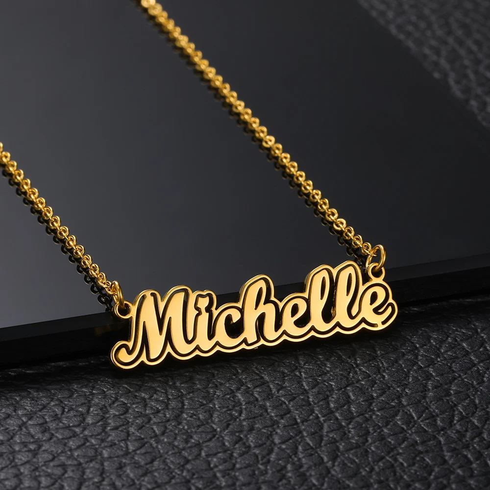 Custom Name Necklace For Women Gold Color Stainless Steel  Necklace Personality Nameplate With Heart Ribbon Jewelry Gift