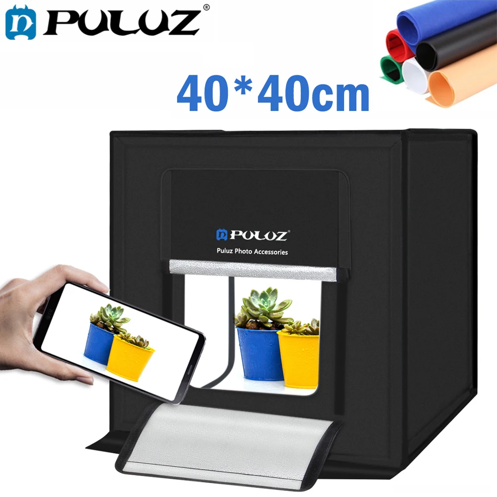 

Puluz 40*40cm Photo Light Box Led Softbox With 6 Color Photography Backdrop Portable Folding Photo Ring Studio Shooting Tent Box