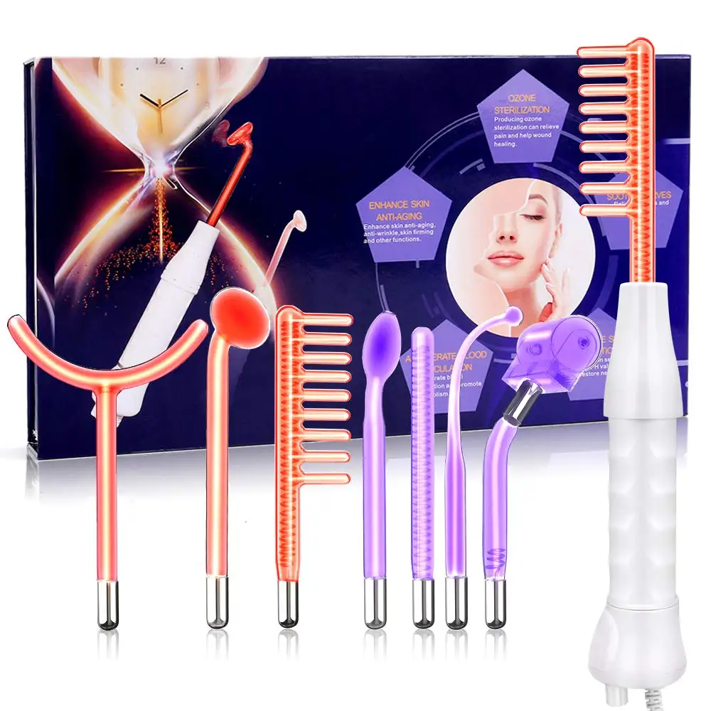 7 in 1 High Frequency Electro Therapy Wand Orange Purple Glass Tube Remove Wrinkle Beauty Puffy Acne Face Spa Skin Care Device