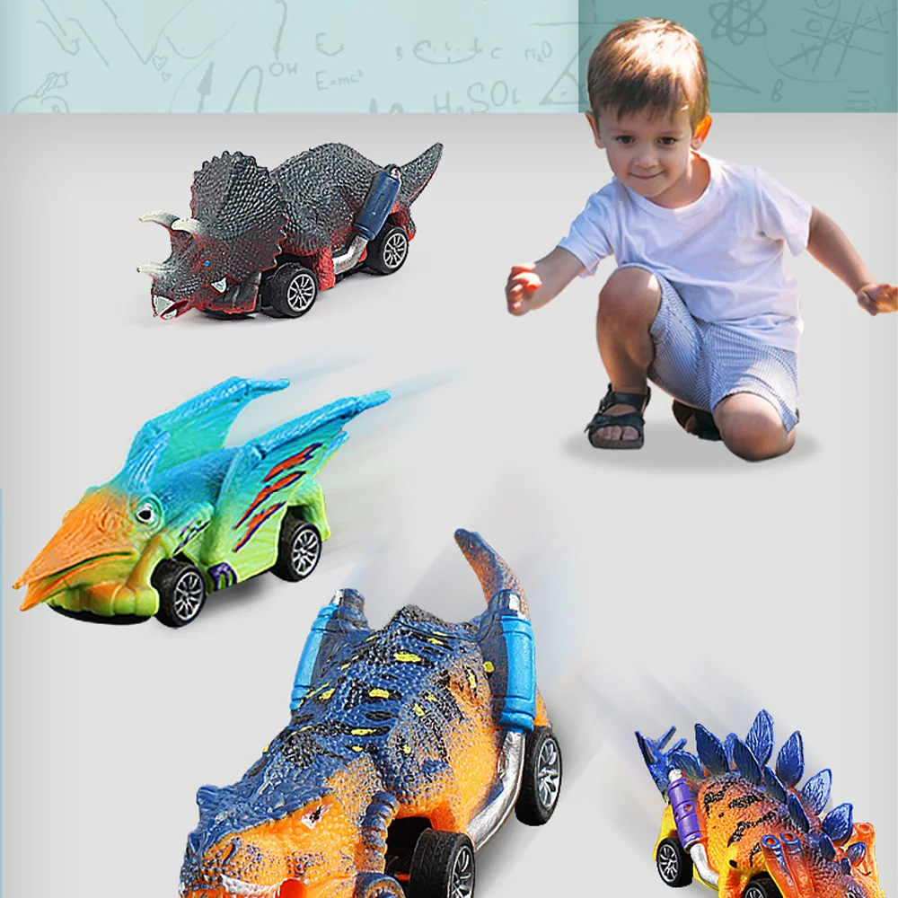 Dinosaurio Pull Back Car Toys para niños y niñas, Stegosaurus, Triceratops, pterosauro, modelo de dinosaurio, vehículo inercial, juguetes para niños