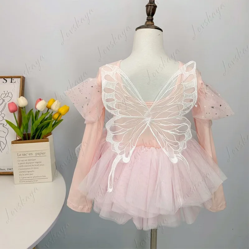 Traje de dança infantil – Saia de dança de princesa borboleta estilo balé de manga comprida para meninas – Roupa de dança chinesa