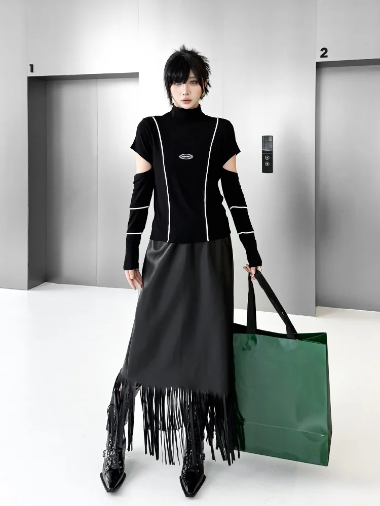 

Faionable Hollow out Sve High Collar Slim Fit T-irt Design Sensation Spring 2026 Women's Base irt Top k Sle Print