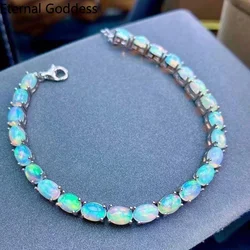 925 Sterling Silver Natural Opal Simple Bracelet Colorful Stone Bracelet Women's Fine Wedding Jewelry 24 Pc 4*6mm Fine Jewelry