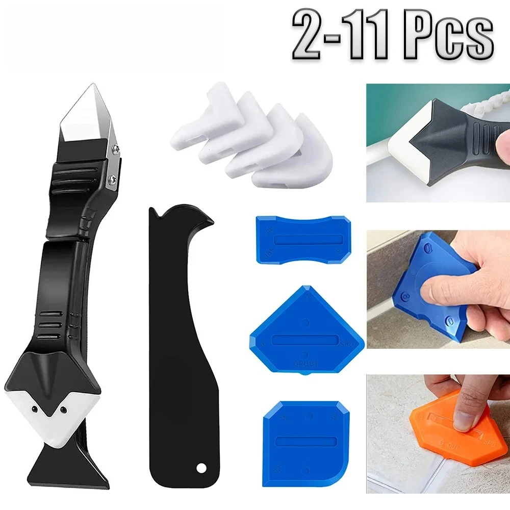 

5in1 Silicone Scraper Squeegee Glue Remover Knife Caulking Angle Beauty Crack Trowel Tool Grout Scraper Kit Multifunctional Home