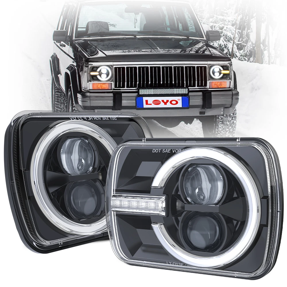 LOYO New Design DOT Approved 5X7 Square Headlight Day Time Running Protector 5inch Headlamp for Truck for Jeep Cherokee XJ
