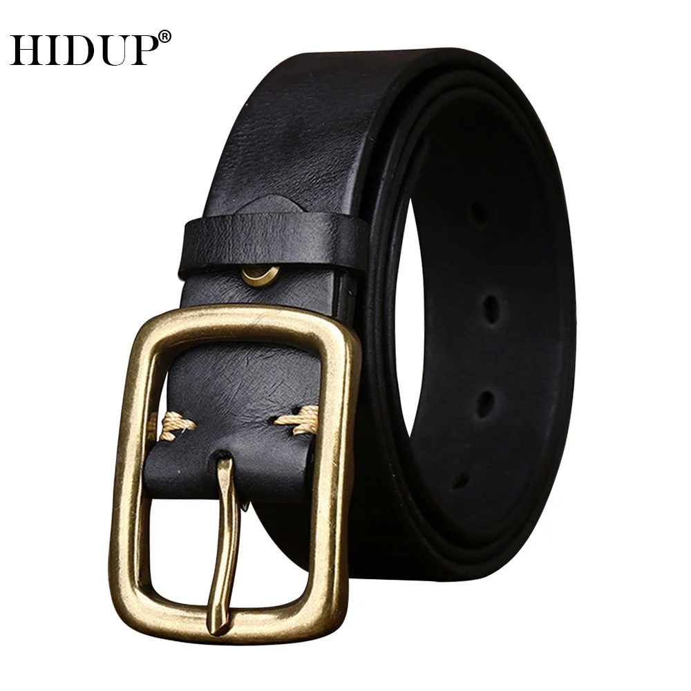 HIDUP Unique Design Solid Cowhide Belts Brass Buckle Retro Styles 100% Pure Cowskin Leather Belt Jeans Accessories 38mm NWJ1143