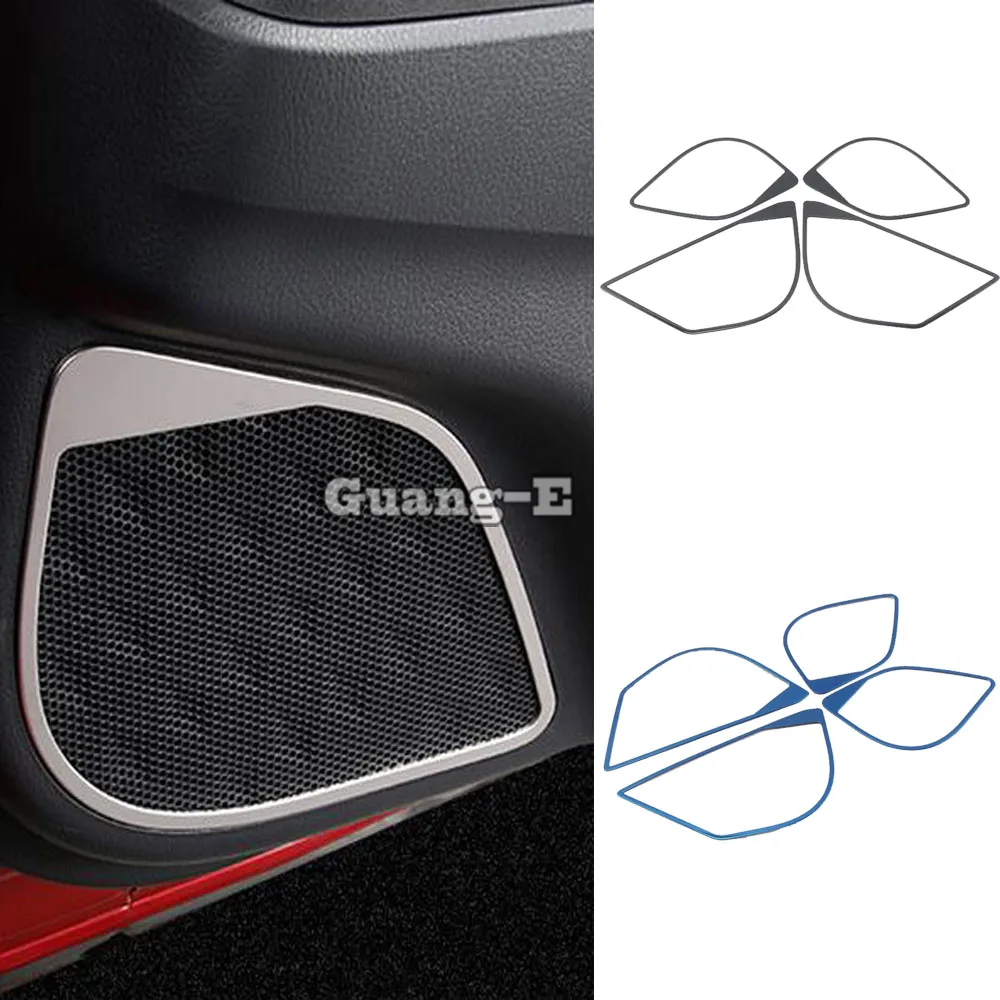 

Car Stick Stainless Steel Detector Inside Audio Speak Sound Ring Lamp Trim 4pcs For Toyota C-HR CHR 2017 2018 2019 2020 2021