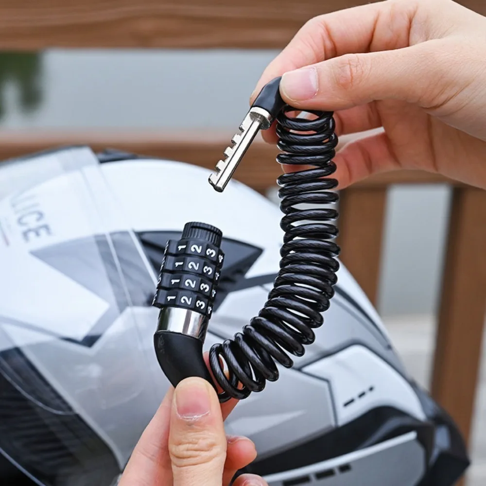 Motorcycle Bicycle Anti-Theft Chain 4-Digit Password Combination Helmet Lock Safety Portable Cable Lock Durable Wire Rope