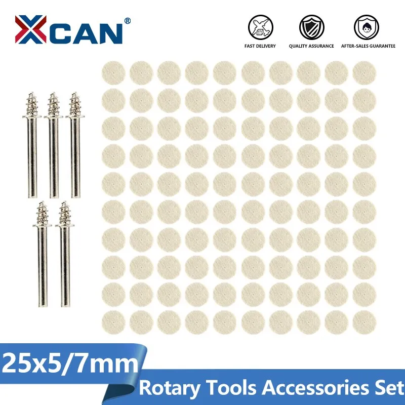 XCAN Polishing Wheel 25x5mm 25x7mm Wool Felt Polishing Wheel Buffing Wheel With Mandrel For Dremel Rotary Tool