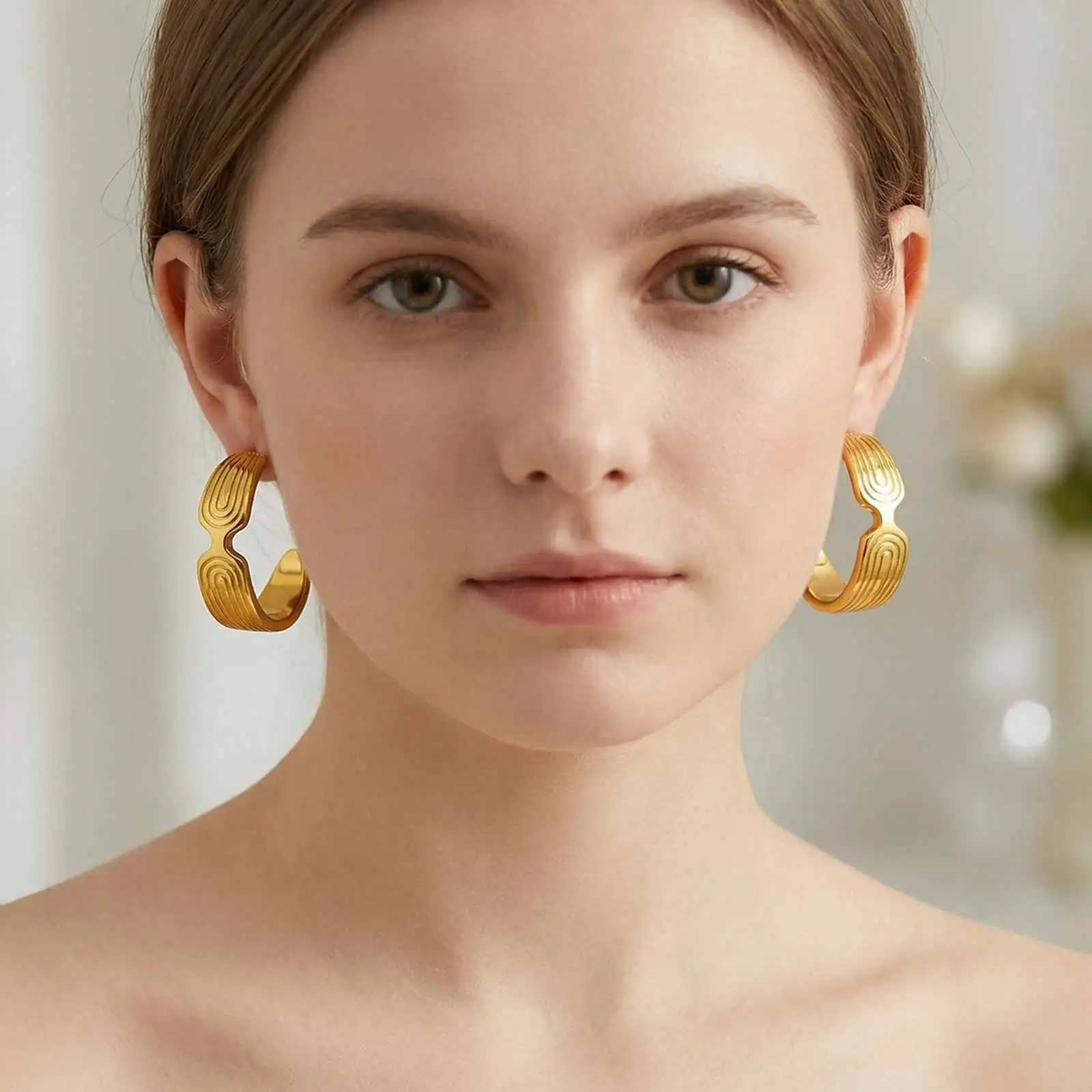 

Vnox Exaggerated Irregular Multi-Textured Earrings Trendy Stainless Steel Gold Plated C Shape Ear Accessory Party Jewelry
