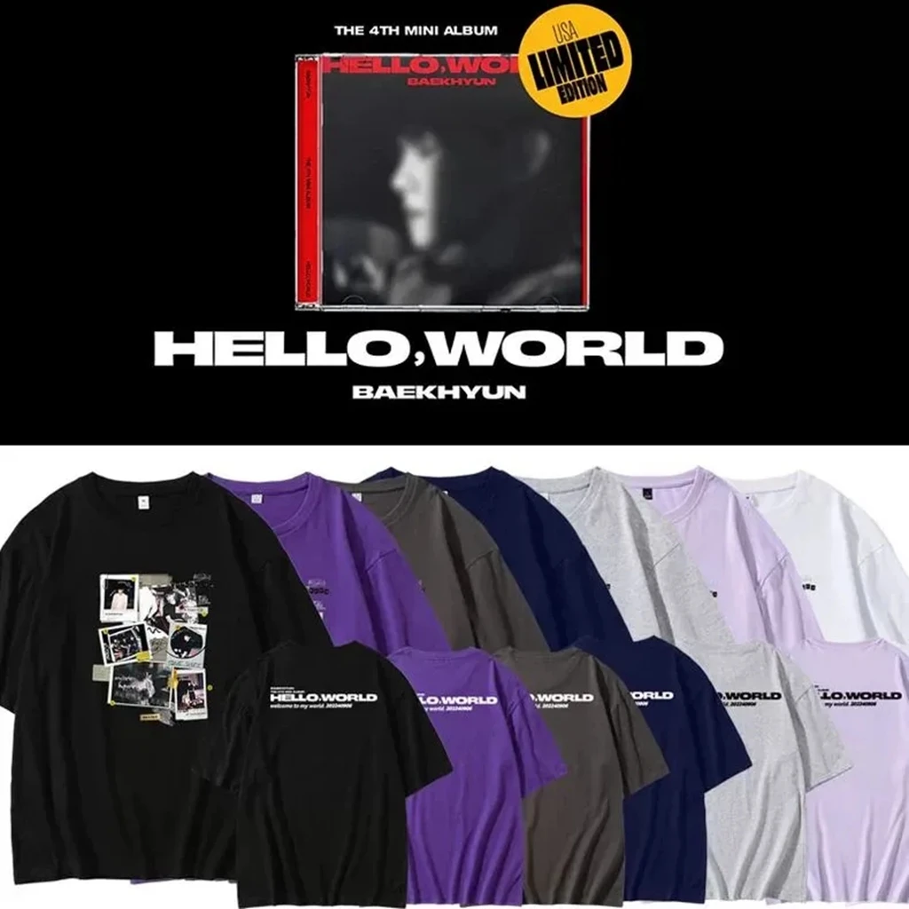 EXOBian Bo Xian album HelloWorld peripheral T-shirt Summer Women Bat Sleeve Cotton T-shirt Harajuku 90S Oversize Streetwear