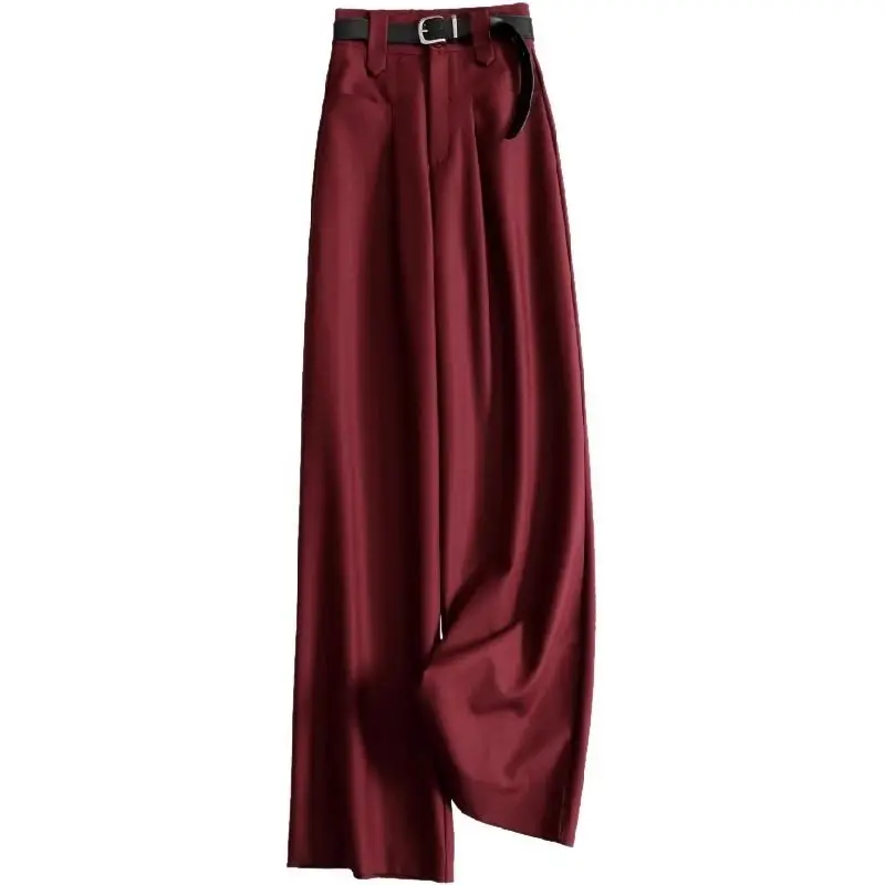 Temperament Red Wide Legged Pants For Women\'s Spring 2024 New Sagging Straight Tube Casual Floor Slam Pants Work Suit Pants