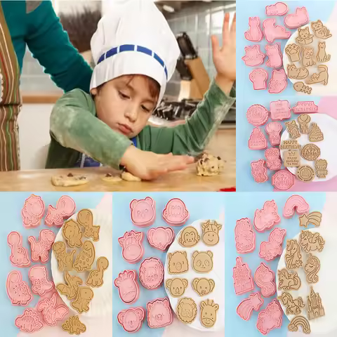 8Pcs Unicorn Cookie Cutters Jungle Safari Animals Cookie Stamp Biscuit Baking Mold Kids Birthday Party Diy Decoration Supplies