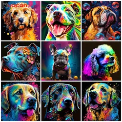 Huacan Diy Diamond Mosaic Animal Full Square Round Painting Dog Complete Kit Art Gift Home Decorative Rhinestone Pictures