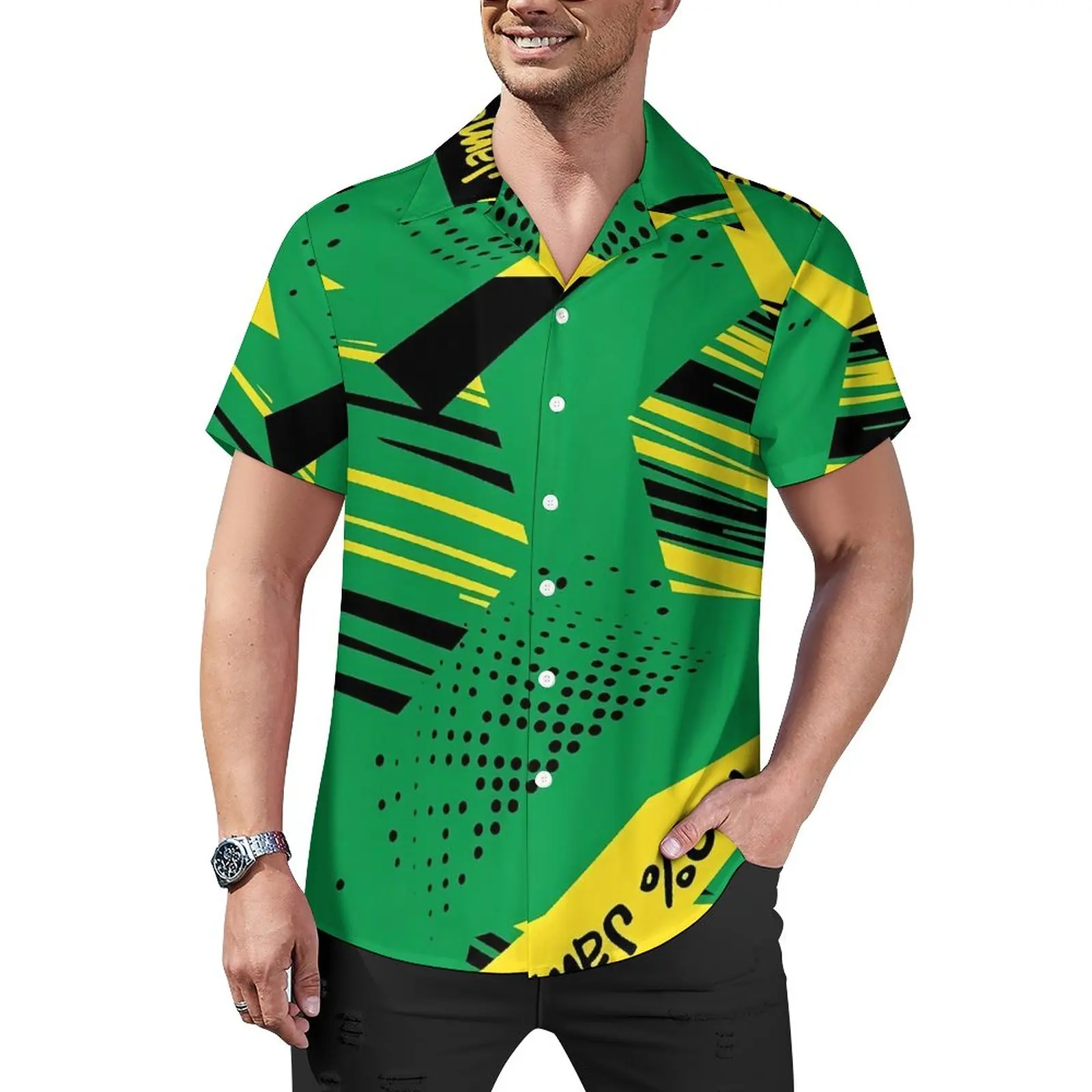 

Jamaica Flag Colors Casual Shirt Green Yellow Beach Loose Shirt Summer Fashion Blouses Short Sleeve Custom Oversized Top