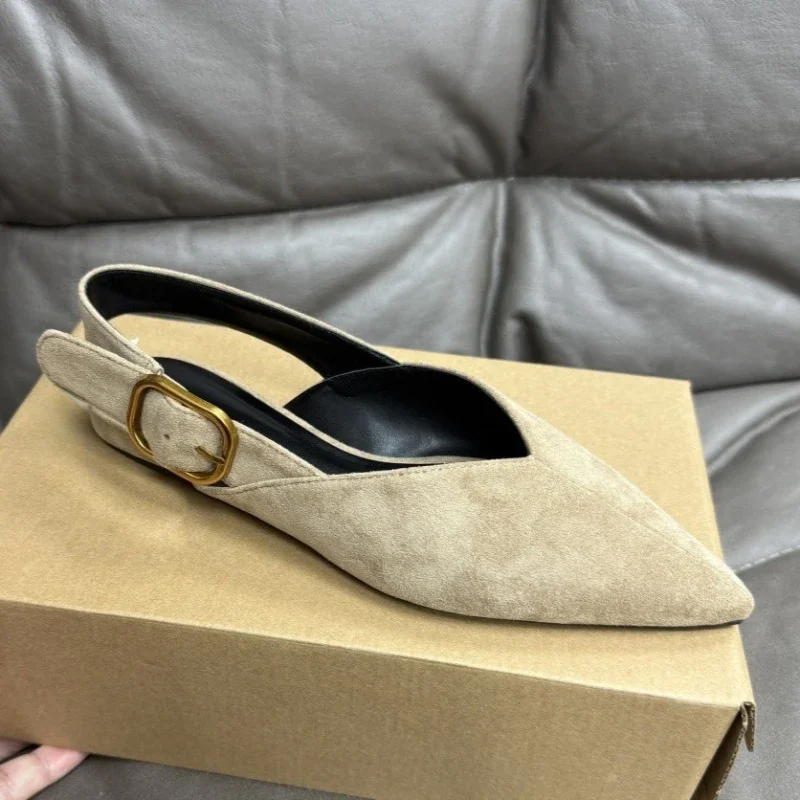 

Women's Suede Slingback Ballet Flats, Pointed Toe with Metal Buckle Comfortable Shoes for Office Commuting Daily Wear