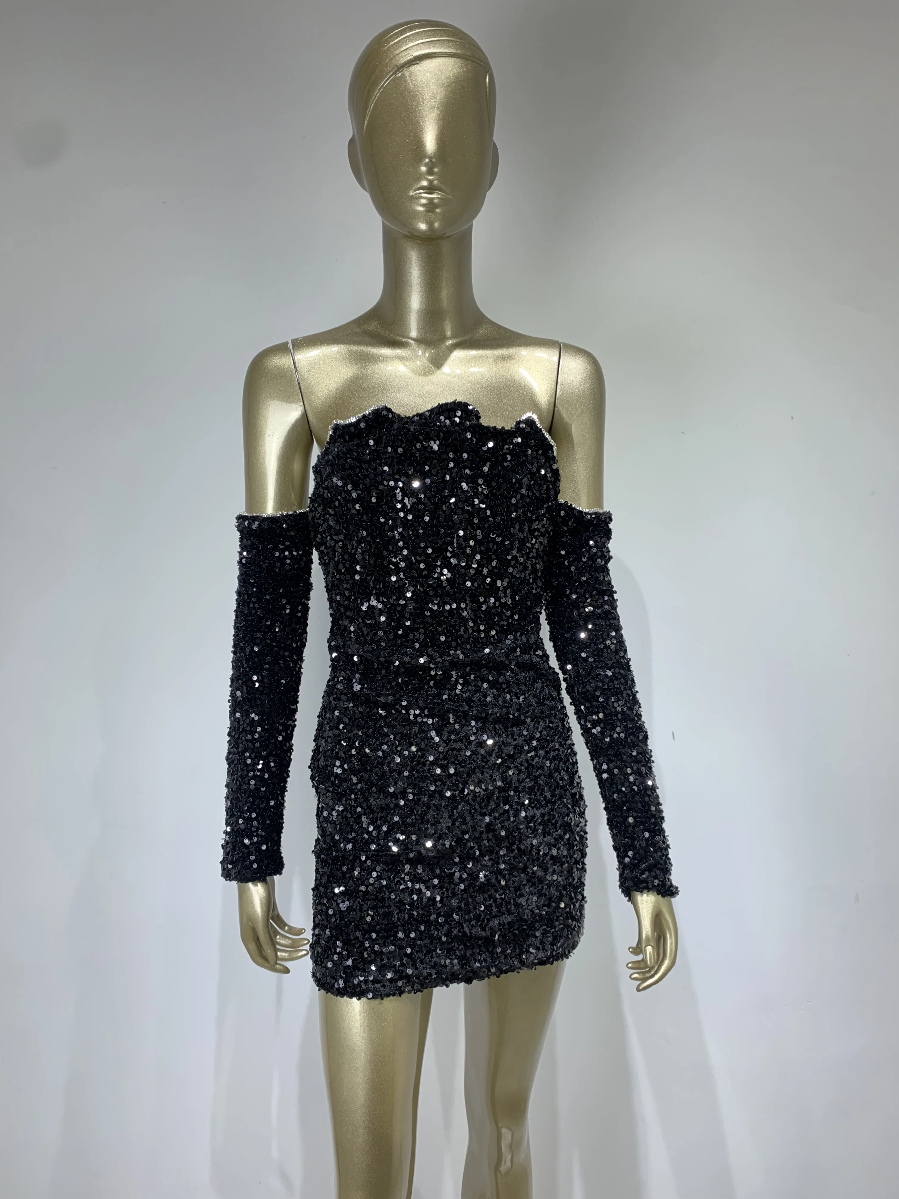 Christmas Women Luxury Sexy Off Shoulder Mesh Sequins Black Diamonds Bodycon Gowns Dress Elegant Evening Party Club Dress