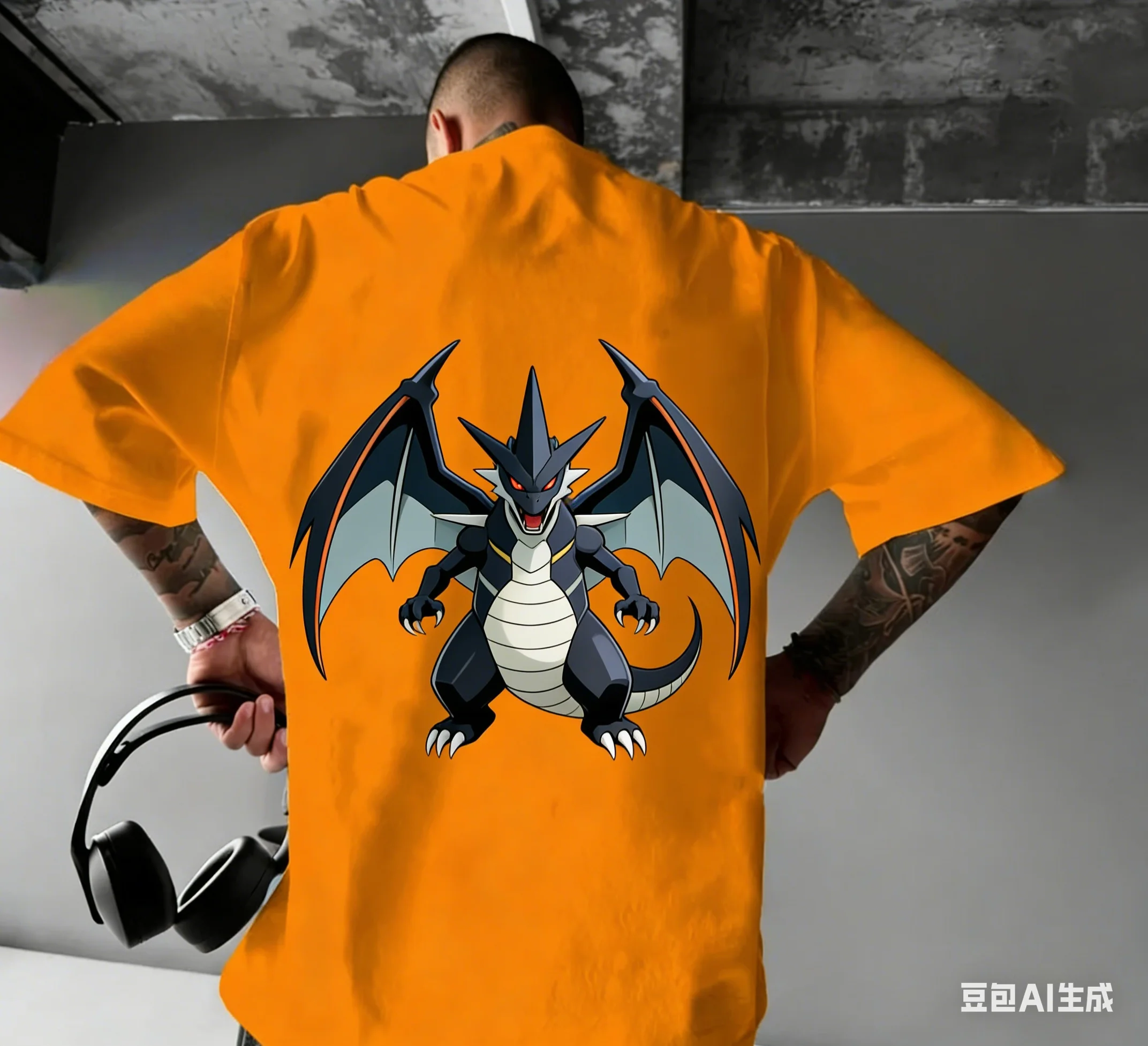 

Футболка оверсайз из плотного хлопка с коротким рукавом и спущенным плечом, серия Pokémon Legendary Beast, в американском уличном стиле, темная расцветка, парная модель