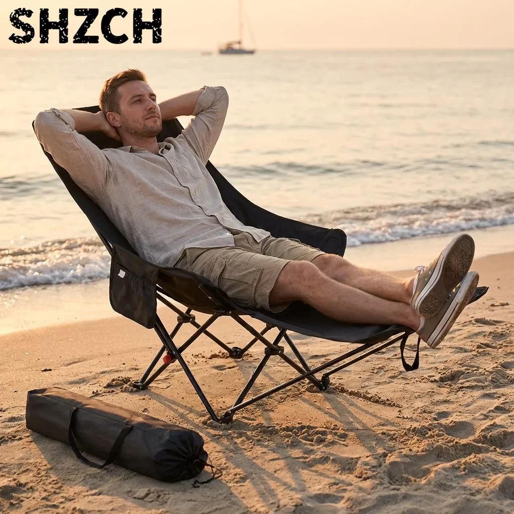 300-Pound Heavy-Duty Foldable Beach Chair with Adjustable Height and Crossed Backrest - Portable Outdoor Chair for Camping, Fish
