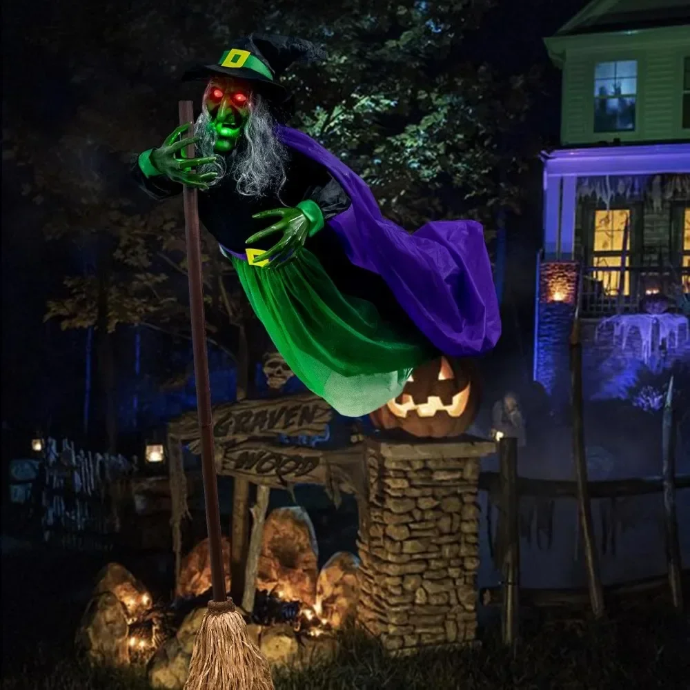 Halloween Decorations Outdoor - 10 ft Animated Hovering Witch Animatronics - Sound & Touch Activated Sensor - Animatronic Scary