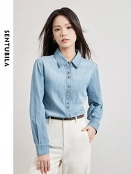 Sentubila algodão denim camisa feminina 2024 outono casual manga longa gola polo botão acima camisas & blusa roupas femininas w41c53623