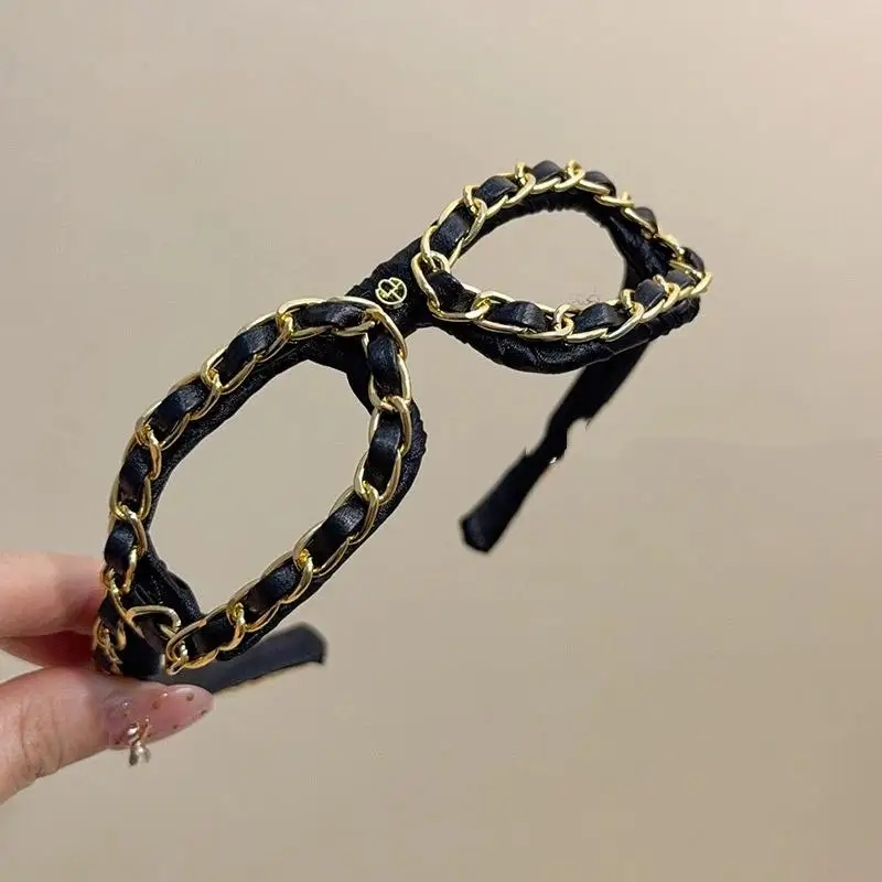 For Women Elegant Party Daily Hair Accessory Vintage Chain Leather Headband Hollow Sunglasses Shape Hair Hoop view 5
