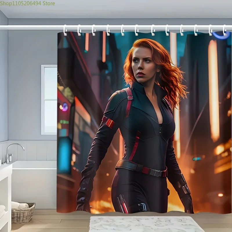 

1 шт. занавеска для душа Marvel Black Widow - яркий мультяшный дизайн с 12 крючками, полиэстер, можно стирать в машине, идеально подходит для