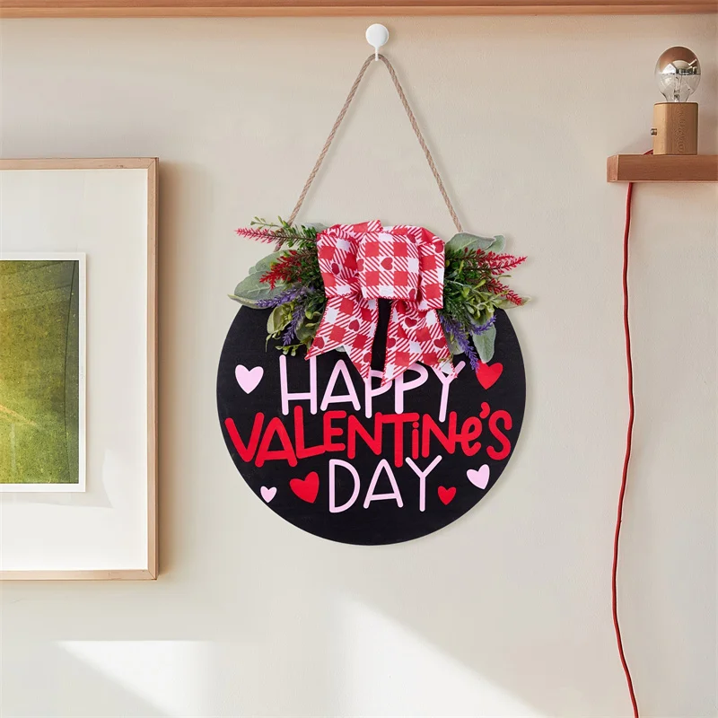 Valentine's Day Welcome Wreath Sign Decorations, Hello Valentine Hanging Sign For Front Door, Valentine's Day Wooden Door Wreath