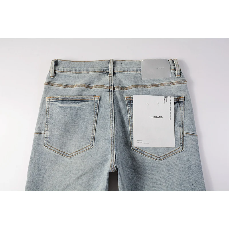 DistMurcia-Jean déchiré bleu clair américain pour homme, pantalon skinny, éclaboussures, peintures, trous, bouton, mouche, streetwear