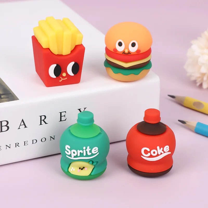 Kawaii Burger Fries Pen Sharpener Cute Portable Pvc Soft Plastic Desktop Pencil Sharpener Office Stationery Study Supplies