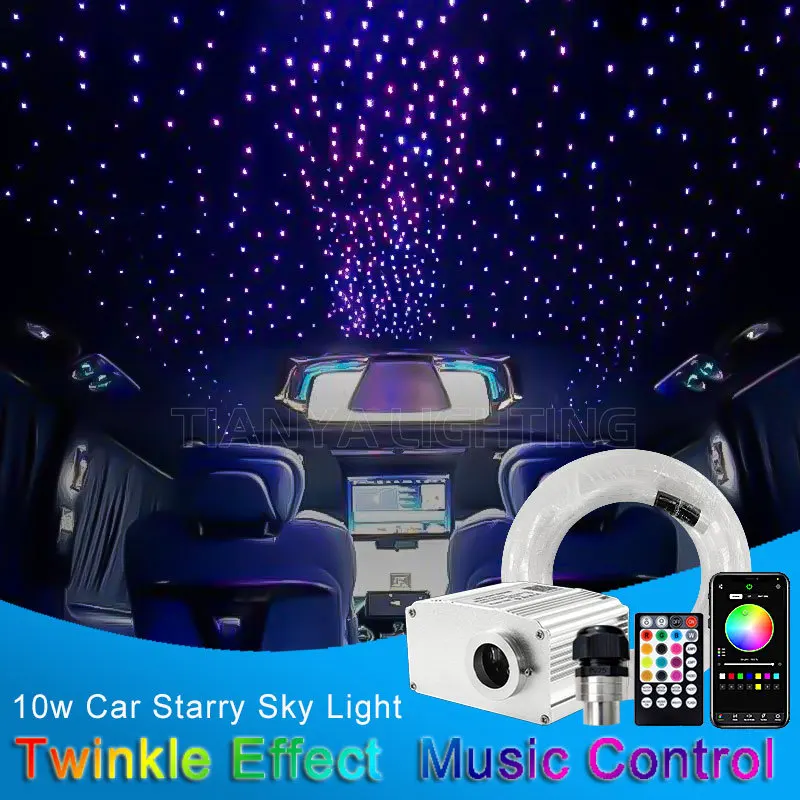 10W Car Starry Sky Ceiling Twinkle Fiber Optic Light  Roof Star Light  Car Starlight Headliner Music Control Ambient Light