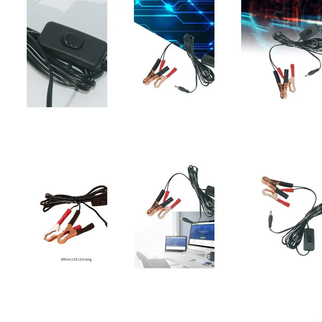 193A DC5.5x2.1mm Male Connector to Double Alligators Clip Power Cable On off Button