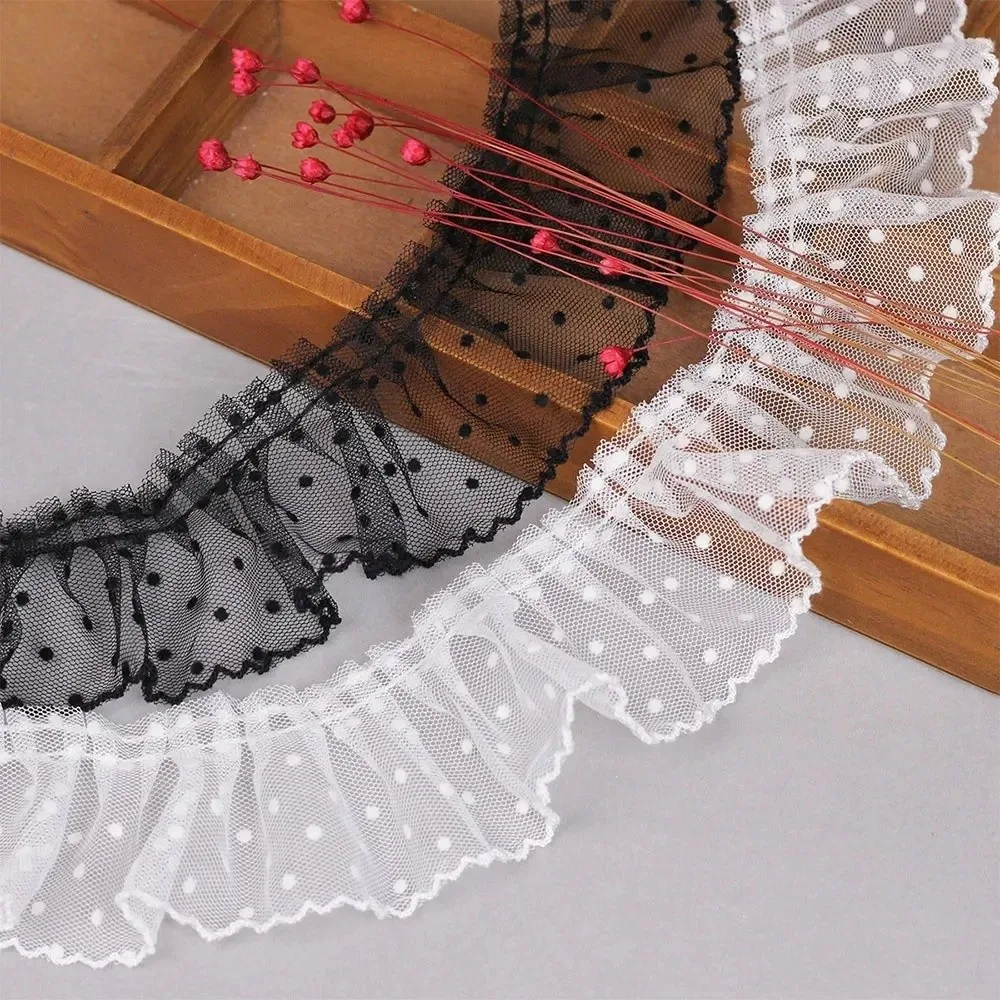 Decoration Material Black/White Mesh Lace Trim Elegant DIY Pleated Lace Trim Tulle 6CMx1M Polka Dot Mesh Ribbon Clothing Dress