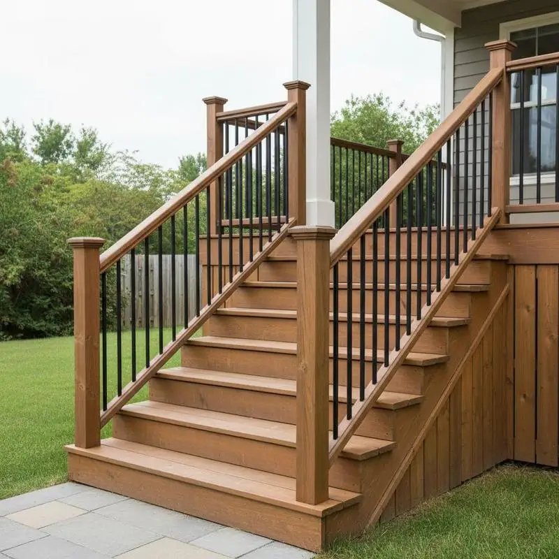 

Aluminum Staircase Spindles 32 x 3/4 Inch For Porch Patio Stairs, Hollow Metal Railing Kit Rail Caps Screws Included Matte Black Finish 51 Pack