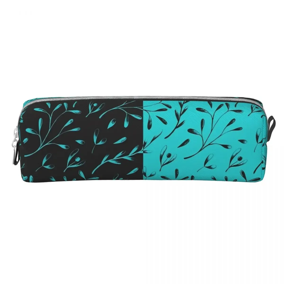 Two-Tone Pencil Case Leaf Vine Floral School Pencil Cases PU Leather Students Fashion Large Pencil Pouch School Supplies