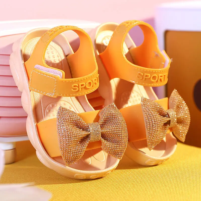 Summer Baby Girl Shoes Infant Toddler Flats Sandals Soft Anti-Slip Bear Sole Bow Crib Shoes First Walker