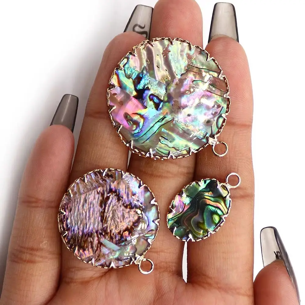 

Exquisite Oval/round Natural Shell Pendants Gold-edged Inlay Abalone Shell Design Charms Handmade Necklace Jewelry Accessory 1pc