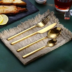 24pcs KuBac Hommi New Golden Top Quality Stainless Steel Steak Knife Fork Party Cutlery Set Gold Cutlery Kinfe Forks Set