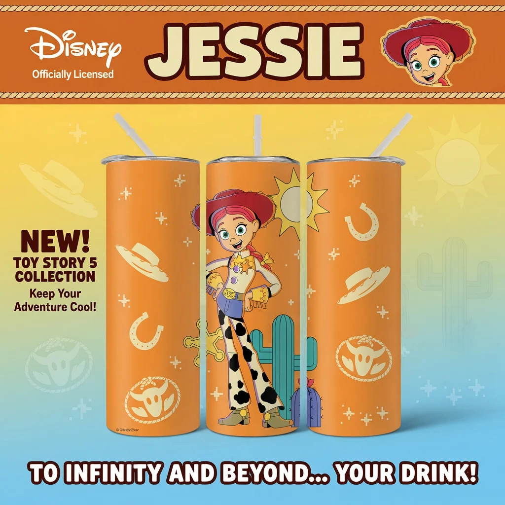 1pc 20oz Disney Toy Story Jessie Stainless Steel Tumbler Insulated Travel Mug with Lid & Straw for Office Daily Use Fans Gift