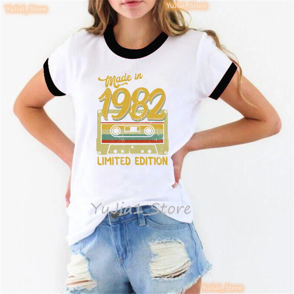 Gemaakt In 1982 Limited Edition Grafische Print T-Shirt Vrouwen Verjaardagscadeau Tshirt Femme Harajuku Shirt Zomer Mode T-Shirt Dames