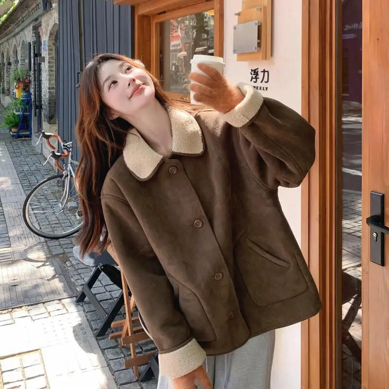 

Women's Cotton-Padded Jacket Outdoor Daily Wear Reversible Cotton Coat Faux Suede Collar Vintage Winter Thick Coat Autumn Winter