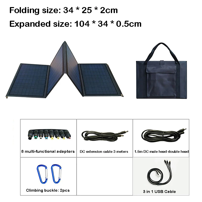 18V 100W faltbare Solarpanel-Batterieladung für 5V/12V Mobile Notebook Outdoor Power Bank wiederaufladbare Solarzelle Falttasche