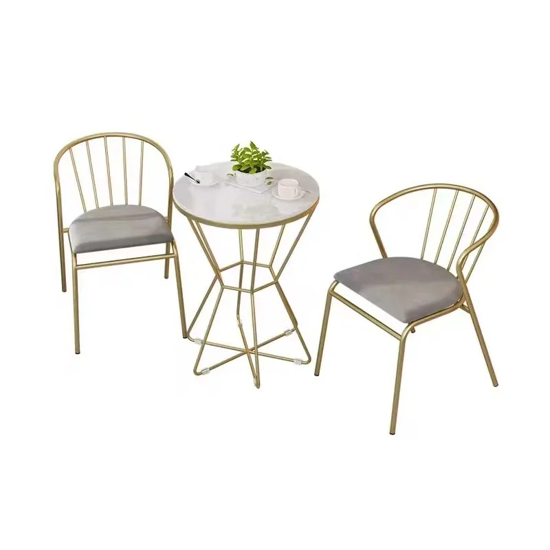Marble wrought iron durable three-piece coffee table chair set, suitable for living room and balcony