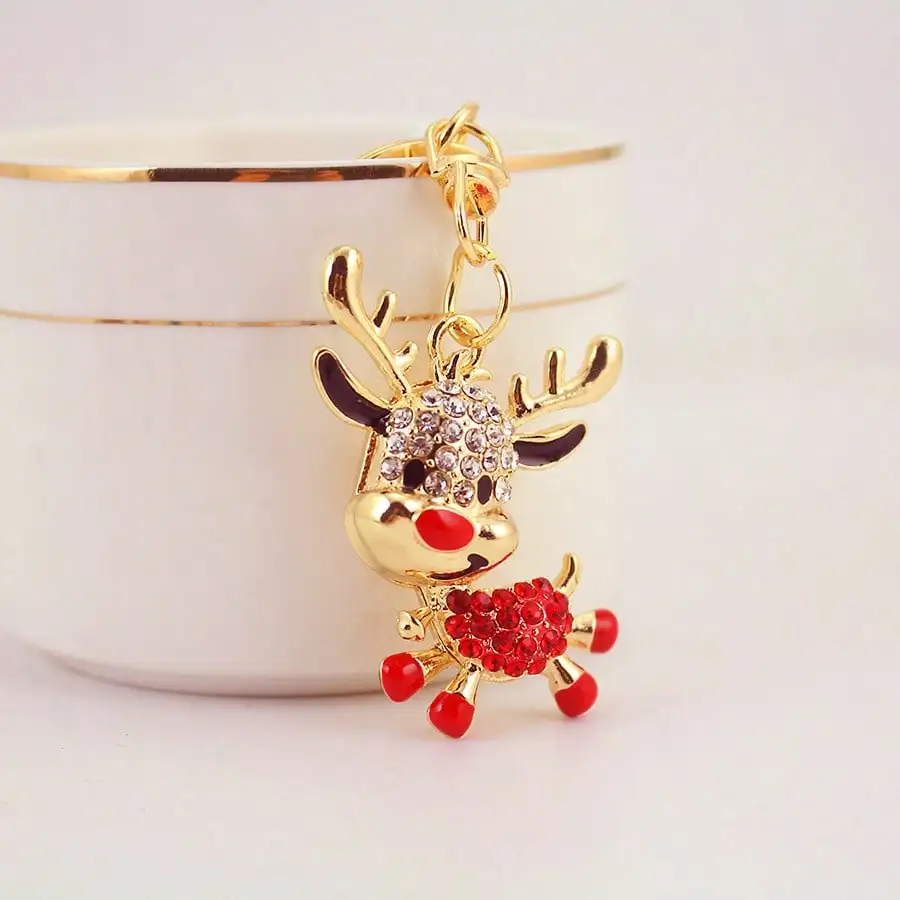 Crystal Christmas Elk Animal Keychain Keychain Gift Metal Pendant