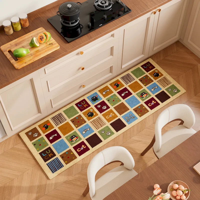 VIKAMA Cute Black Cat Anti Slip Water Absorbing Kitchen Floor Mat Fun Printed Floor Mat Bedroom Living Room Home Decoration